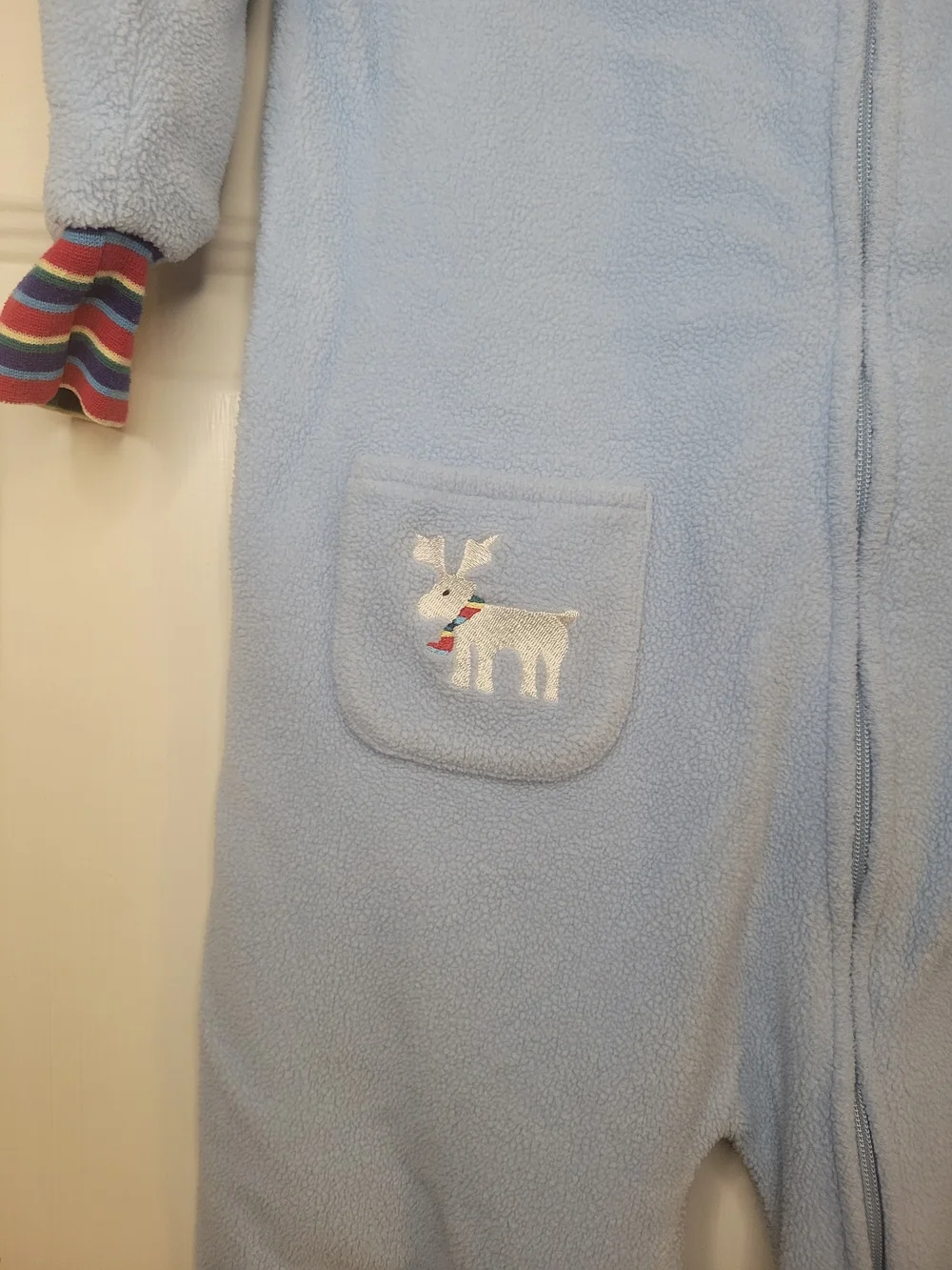 Vintage L.L. Bean Light Blue Fleece Kids One-Piece Zipper Footed Pajamas